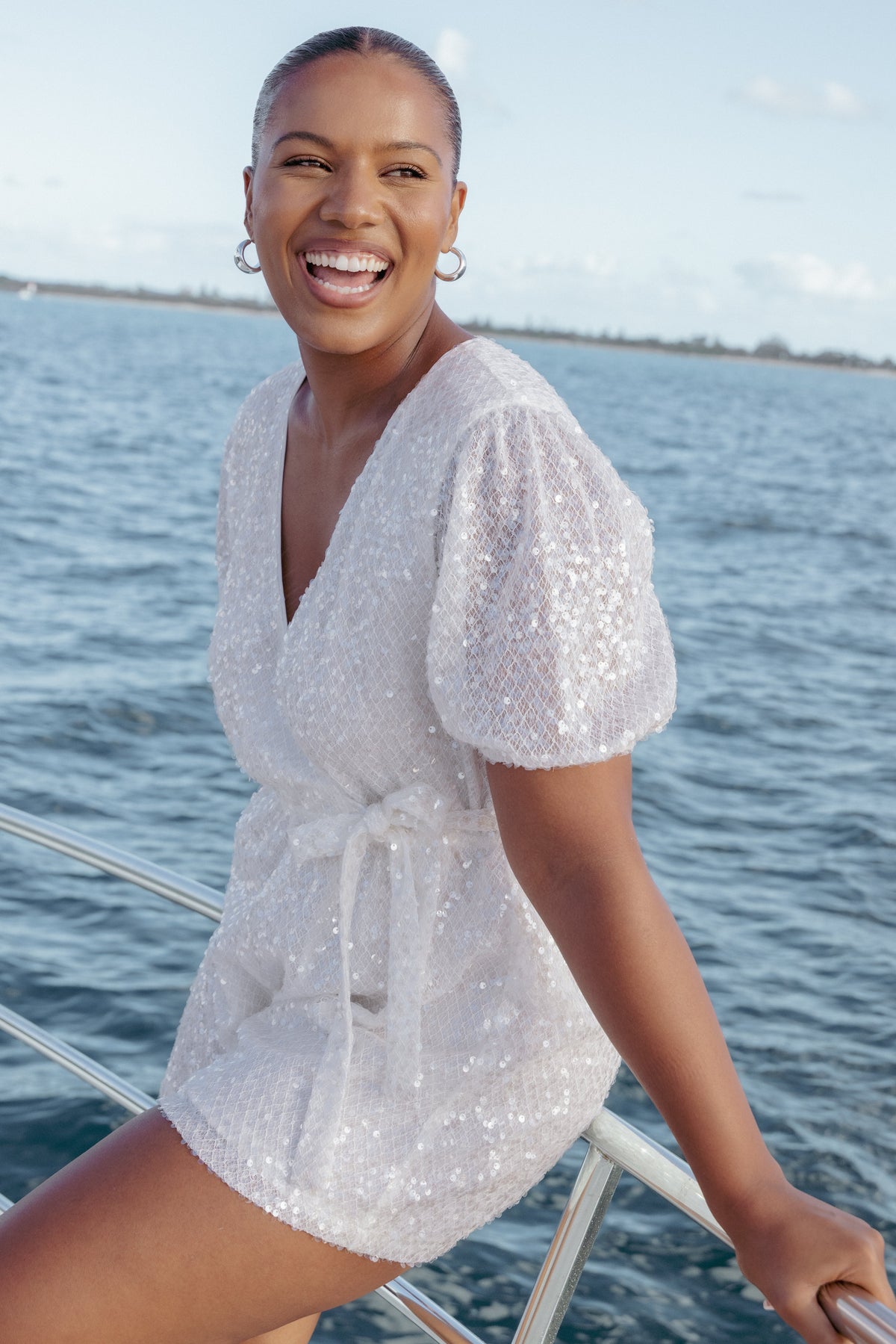 Varity Puff Sleeve Romper - White