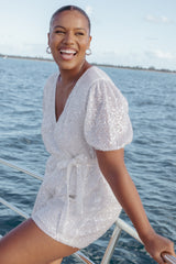 Varity Puff Sleeve Romper - White