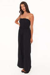 Yulissa Strapless Jumpsuit - Black Broderie