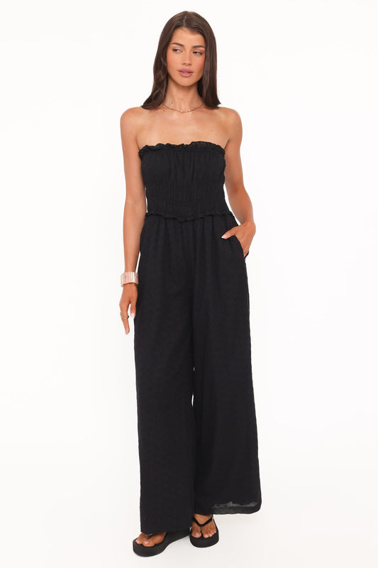 Yulissa Strapless Jumpsuit - Black Broderie