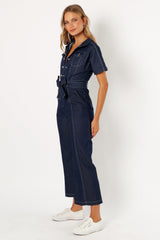 Demi Contrast Stitch Jumpsuit - Dark Denim