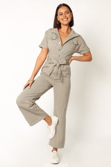 Demi Contrast Stitch Jumpsuit - Olive