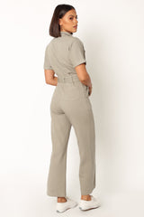 Demi Contrast Stitch Jumpsuit - Olive