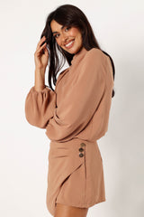 Galen Long Sleeve Romper - Mocha