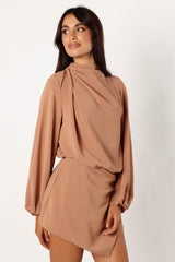 Galen Long Sleeve Romper - Mocha