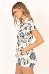 Georgina Tie Waist Romper - Navy