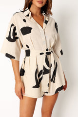 Kellie Romper - Beige Black