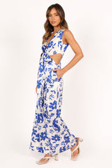 Lulu Wrap Front Jumpsuit - Blue Floral