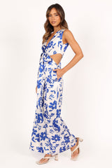 Lulu Wrap Front Jumpsuit - Blue Floral