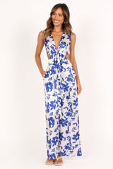 Lulu Wrap Front Jumpsuit - Blue Floral