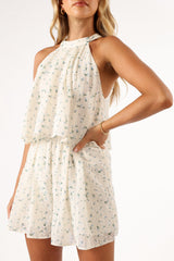 Mindy Halterneck Romper - Blue Floral
