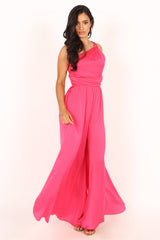 Sunanda One Shoulder Jumpsuit - Fuchsia