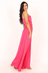 Sunanda One Shoulder Jumpsuit - Fuchsia
