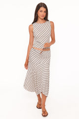 Amber Skirt Set - Cream/Brown Stripe