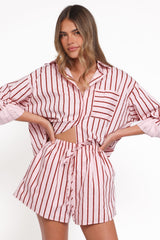 Ashlyn Short Set - Pink And Burgundy Stripe