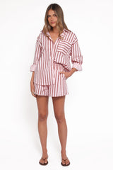 Ashlyn Short Set - Pink And Burgundy Stripe