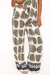 Brianna Pant Set - Green Palm Print
