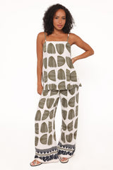 Brianna Pant Set - Green Palm Print