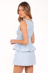 Daisy Skirt Set - Blue White Stripe