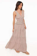 Eirlys Tiered Skirt Set - Brown White