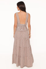 Eirlys Tiered Skirt Set - Brown White
