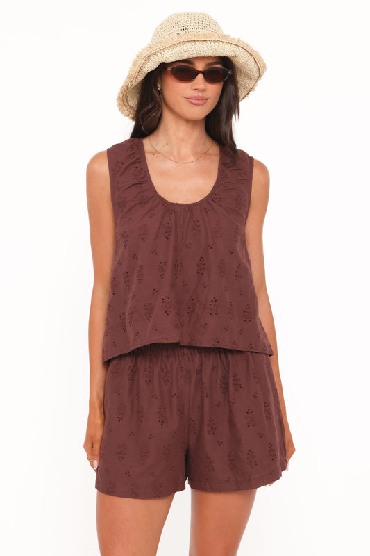 Faela Short Set - Brown Broderie