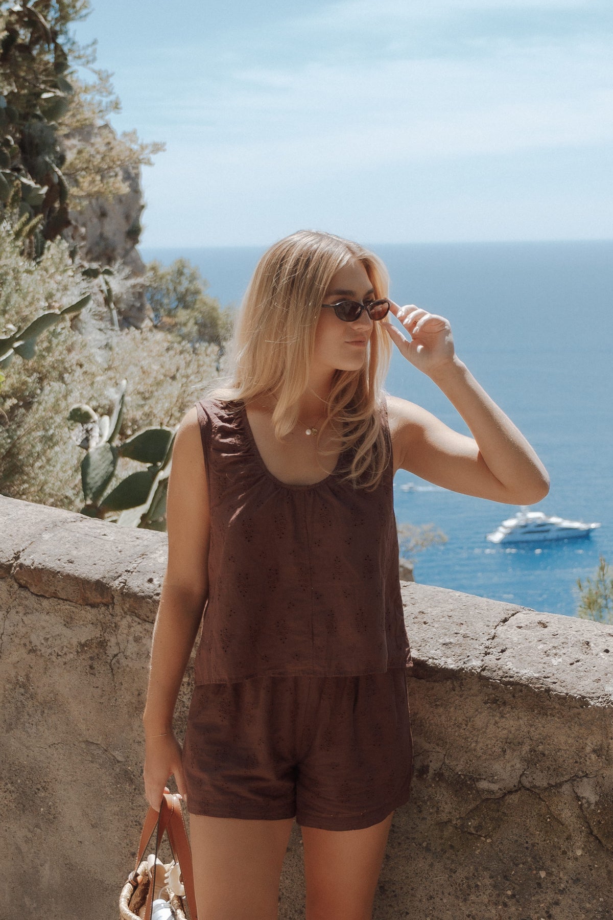 Faela Short Set - Brown Broderie