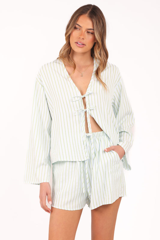 Flynn Short Set - Green Blue Stripe