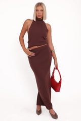 Halley Knit Halter Skirt Set - Brown
