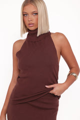 Halley Knit Halter Skirt Set - Brown