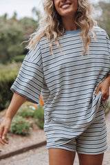 Hellen Stripe Short Set - Blue/Cream Stripe