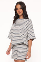Hellen Stripe Short Set - Blue/Cream Stripe