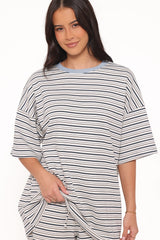 Hellen Stripe Short Set - Blue/Cream Stripe