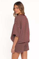 Hellen Stripe Short Set - Burgundy Cream Stripe