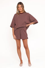 Hellen Stripe Short Set - Burgundy Cream Stripe