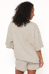 Hellen Stripe Short Set - Cream/Green Stripe