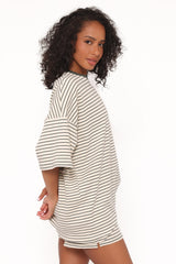 Hellen Stripe Short Set - Cream/Green Stripe