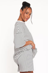 Hellen Stripe Short Set - White Black Stripe