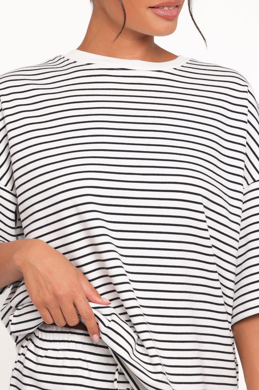 Hellen Stripe Short Set - White Black Stripe