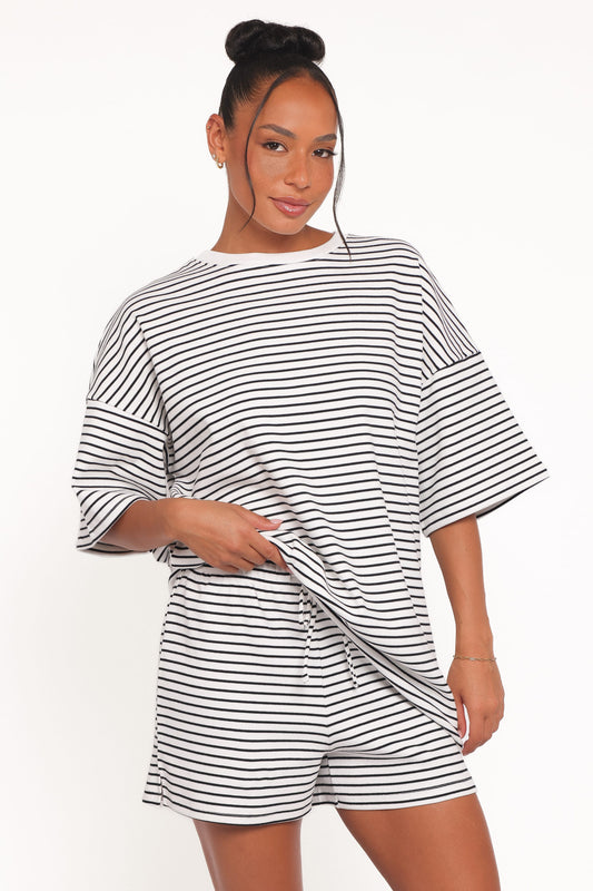 Hellen Stripe Short Set - White Black Stripe
