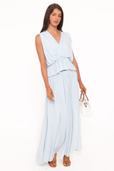 Inara Gathered Jersey Skirt Set - Pale Blue