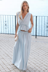 Inara Gathered Jersey Skirt Set - Pale Blue