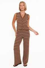 Juna Knitted Pant Set - Brown/Cream Stripe