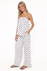 Kristy Pant Set - White/Black Polka Dot