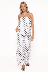 Kristy Pant Set - White/Black Polka Dot
