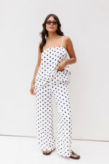 Kristy Pant Set - White/Black Polka Dot