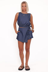 Maggie Chambray Wrap Skort Set - Medium Denim