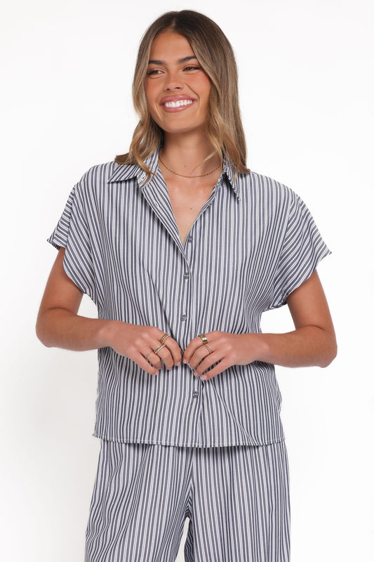 Melanie Pant Set - Charcoal Stripe