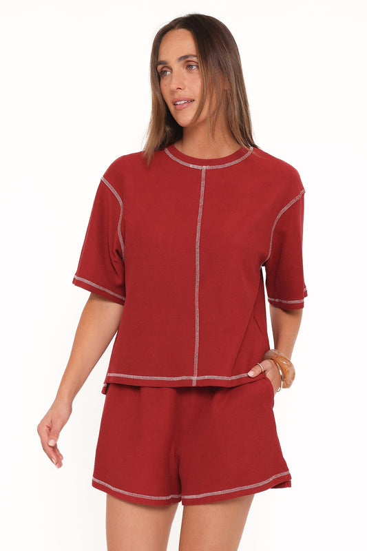 Melody Knit Short Set - Burgundy
