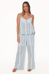 Mila Embroidered Pant Set - Light Blue